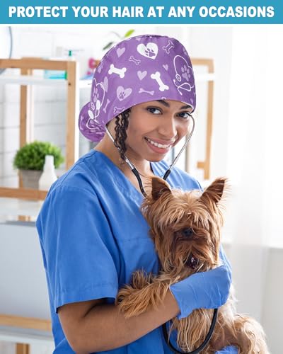 Image of 6 Pc Satin Lined Scrub Caps Women with Buttons Ponytail