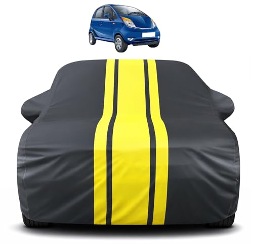 Image of Auto Hub Car Cover Compatible with Tata Nano with Mirror Pocket, Soft Cotton Lining, Nano Car Cover Waterproof - Yellow-Black