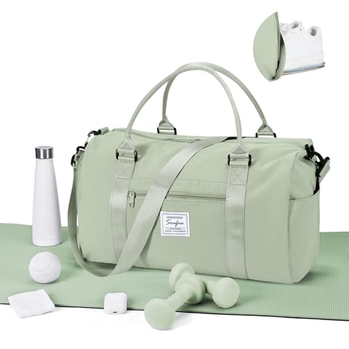 WEPLAN Sport Duffel Bag Damen Herren Sporttasche mit Schuhfach & Nassfach Reisetasche Handgepäck Tasche Sporttaschen Fitness Tasche Gym Bag Weekender Travel Bag Schwimmtasche Trainingstasche,Grasgrün