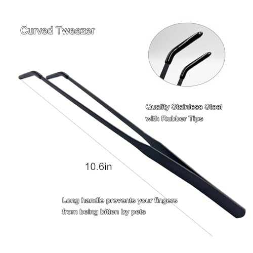 Edelstahl Pinzette Aquarium Pinzette mit Gummispitzen Langen Griff Reptilien Fütterung Zangen für Fisch Tank Wasserpflanzen, 2pcs, 10,6 Zoll, Schwarz