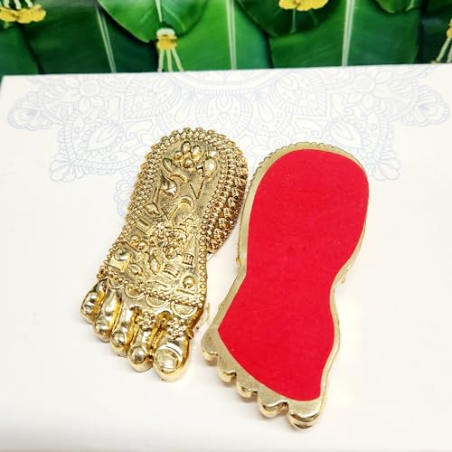 Image of ARNAVIRA Real 24K Gold Plated Maa LakshmiJi Charan Paduka | Maa Lakshmi Feet for Pooja Room /Return Gift & House Warming