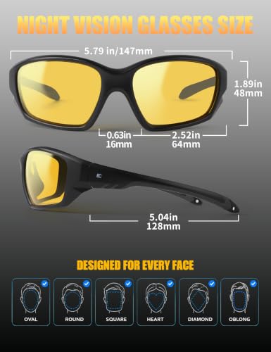 Image of BIRCEN Night Vision Glasses for Driving: Anti Glare TR90 Yellow Glasses