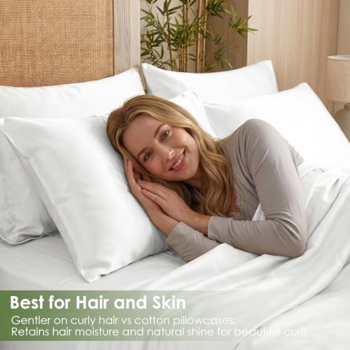 Image of MICORAL Queen Sheet Set, Rayon Derived from Bamboo Cooling Sheets for Queen Size Bed Set, Breathable & Soft, Deep Pocket Up to 16 inch, Hotel Luxury Silky Bedding for Hot Sleepers, White