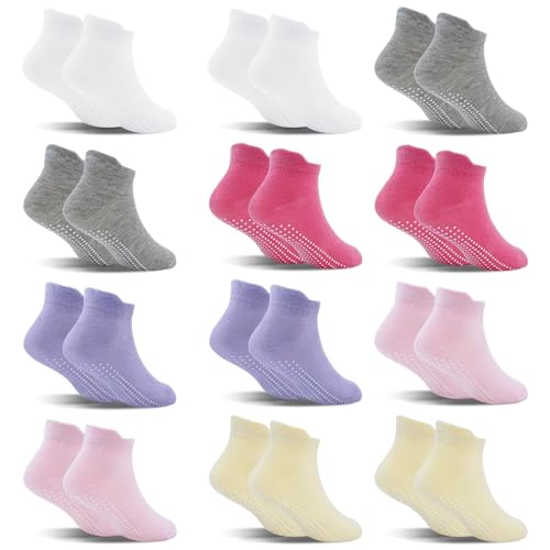 Image of SkiBeaut 12 Pairs Toddler Non Slip Kid Boy Girl Socks with Grips, Toddlers Child Anti Skid Sticky Gripper Socks 1-7 Years Old
