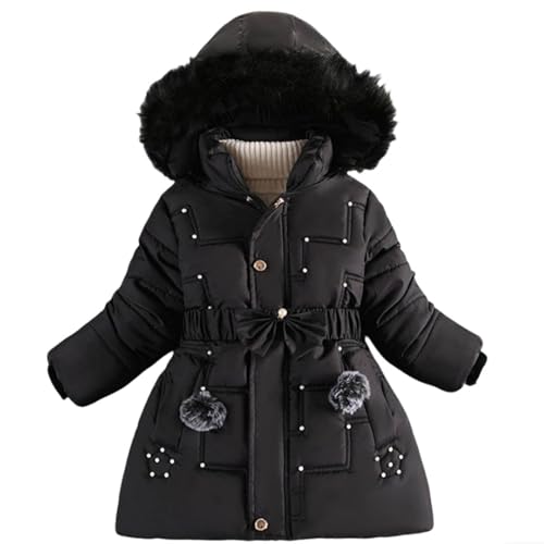 Generisch Manteaux d'hiver pour filles en fourrure synthétique Vestes polaires à capuche Vêtements d'extérieur, Noir , 3-4 ans