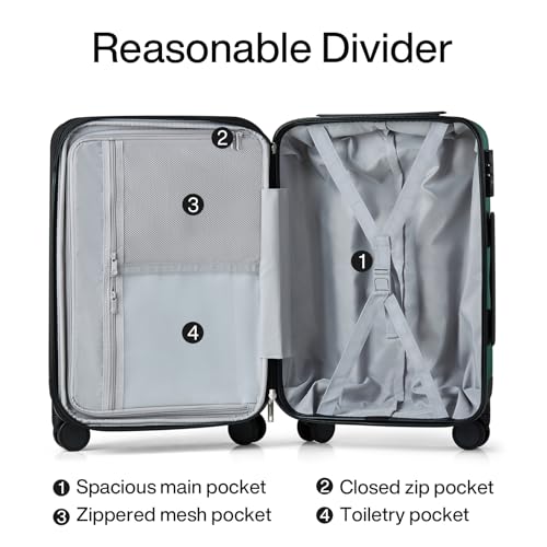 Image of Hanke Underseat Carry On Luggage Suitcase with Wheels 14in 16in 20in 24in 29in Spinner Luggage Built in TSA Lighweight PC Hardside Rolling Suitcases Travel Bag, Blackish Green, Expandable 20 Inch