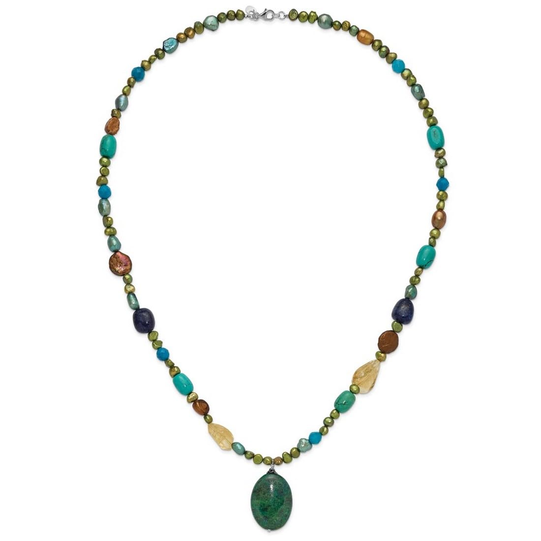 Collier à pendentif pour femme en argent sterling 925 avec fermoir mousqueton et agate Ci lapis Howlite teintée Jade Chrysocolle 71 cm, taille unique, Gemme Métal Agate Pierre précieuse Métal, Agate