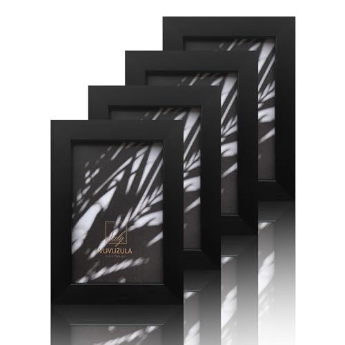 VUVUZULA 6x4 Real Glass Black Picture Frames Photo Frame 4x6 Inch Set of 4 for Tabletop or Wall