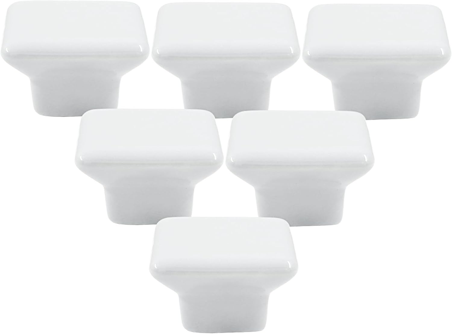 Bivethoi 6pcs Square Ceramic Knobs, 32mm White Cabinets Knobs Pull Handle for Drawers, Wardrobes, Cupboards