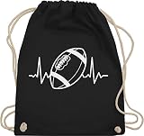 Shirtracer American Football Deko Superbowl Party - Football Herzschlag - weiß - Unisize - Schwarz - turnbeutel baumwolle schwarz - WM110 - Turnbeutel und Stoffbeutel aus Baumwolle