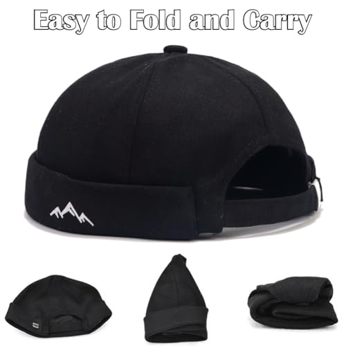 Image of Brimless Hats for Men Brimless Caps, Rolled Cuff Retro Docker Hat for Womens with Adjustable Beanie Hat