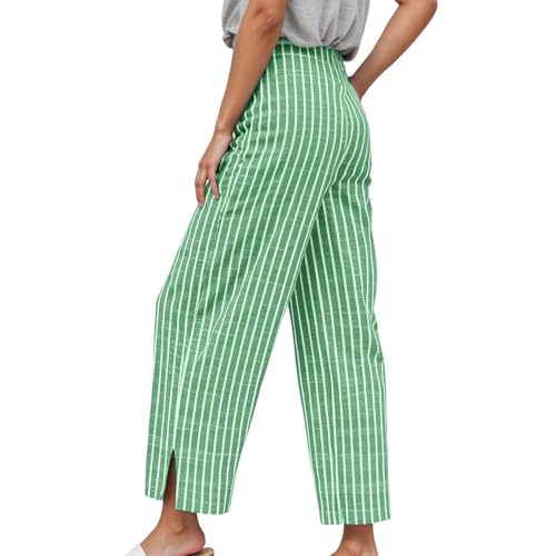 Pantalon de loisirs femme coupe droite confortable en tissu fluide rayé