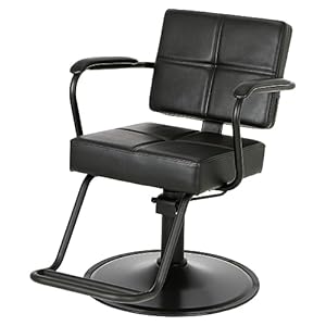 Buy-Rite Atlas Styling Chair for Professional Salons and Barbershops with an Extra-Wide Seat, Smooth All Black Premium Vinyl with Detailed Stitching, and Black Metal Frame, NIN-5516
