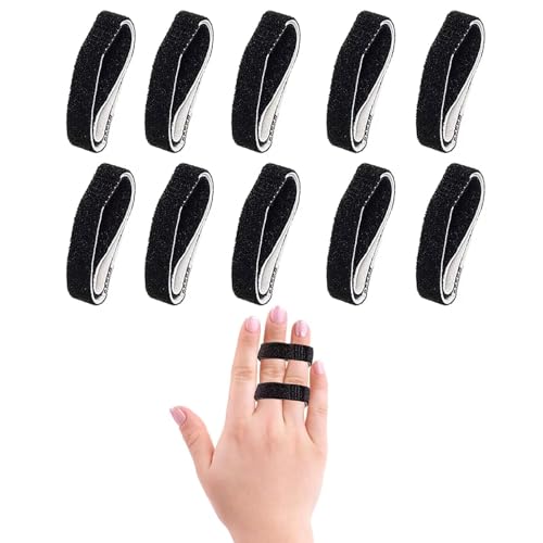 Yxmeiguo Finger Straps Buddy Tape 10 Pack, No Slip Buddy Finger Splints for Broken Toe, Hook and Loop Padded Washable and Reusable Finger Wrap for Broken/Sprained/Fractured/Injured Fingers Support