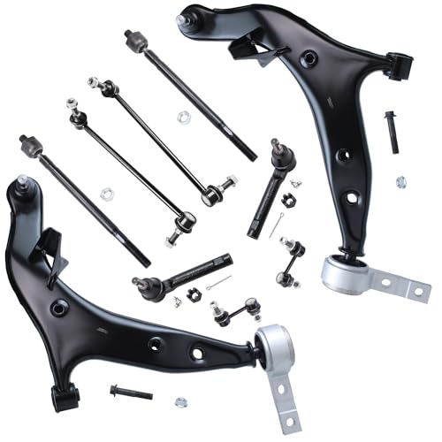 Image of Detroit Axle - 10pc Front End Control Arms Kit for 04-09 Nissan Quest, 2 Lower Control Arms + Ball Joint 4 Tie Rods 4 Front and Rear Sway Bar Links 2004 2005 2006 2007 2008 2009 Replacement