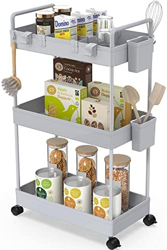 MARTY Carrello portaoggetti con rotelle, 20,1 cm di larghezza, 4 ripiani, stretto, con ruote, per lavanderia, organizzazione con manico, scaffalatura mobile, carrello multiuso, per cucina e bagno
