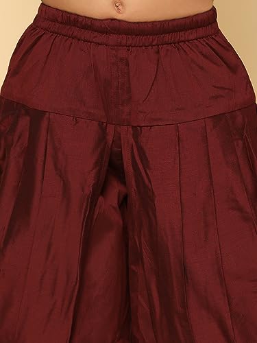 Image of KISAH Kid's Full Sleeves Cotton Blend Knee Length Printed Maroon Kurta Dhoti Set (7-8Y)
