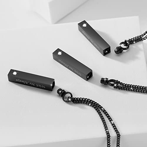 3 Pack Urn Necklace for Ashes Memorial Cremation Jewelry for Ashes, CZ Bar Urn Locket for Ashes Stainless Steel Urns Pendant Keepsake Jewelry with Words: With Me Always & Funnel Kit & Bag4