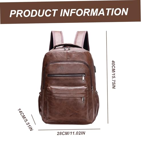 Mochila de piel marrón para hombre con compartimentos 28x14x40 cm 5