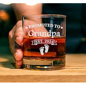 Promoted To Grandpa Est 2024 Whiskey Glass - 11oz Old Fashioned Bourbon Rocks Glass - First Time Grandparents Gifts - Grandparent Announcement - New Grandparent Gifts First Time, Papa To Be Promoted To Grandpa Est 2024 Whiskey Glass 11oz Old Fashioned Bourbon Rocks Glass First Time Grandparents Gifts Grandparent Announcement New Grandparent Gifts First Time Papa To Be