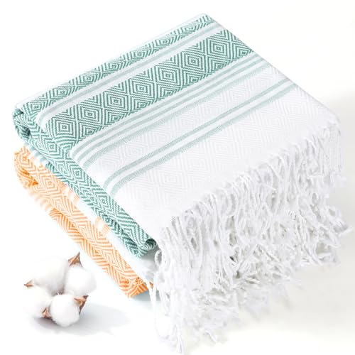 2 Packs Cotton Oversized Turkish Beach Towels 74"x38" Quick Dry Sand Free Absorbent Pool Swim Bathroom Camping Towel Large No Sand Adult Travel Essentials Cruise Accessories Must Haves Vacation Stuff