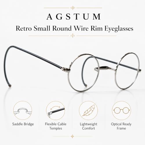 Image of Agstum Retro Small Round Optical Rare Wire Rim Eyeglasses Frame
