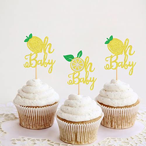 Cyodoos 24Pcs Lemon Oh Baby Cupcake Toppers Fruit Theme Oh Baby Lemonade Party Cupcake Picks For Lemon Theme Baby Shower Kids Boys Girls Birthday Party Cake Decorations Supplies Gold Glitter #TOP5
