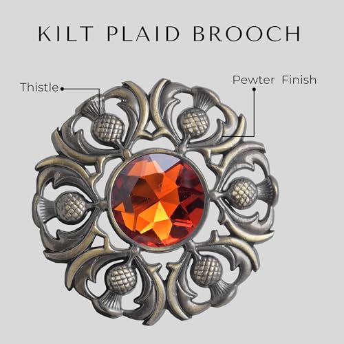Image of Luxurious Scottish Kilt Fly Plaid Brooch - Premium Thistle Design Adorned with Sparkling Stones, Handcrafted Tartan Sash Pin, Luxurious Accessory for Women's Highland Dress