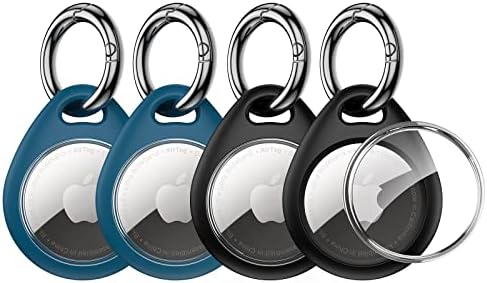 UNBREAKcable 4-Pack AirTag Case with Keychain [Lock Design][Lightweight][ Scratch Protection], Secure Holder Protective Case for Keys, Bags, Luggage, and Pet Collar (Black&Blue)