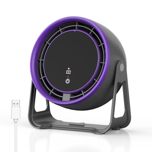 USB Desk Fan with LED Display,100-Speeds Adjustable 320° Tilt Hangable Quiet Portable Rechargeable Desktop Fan for Bedroom, Office, Dorm, Kitchen, Wall, Home
