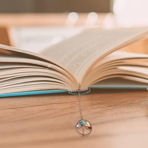 WOSO Vintage Bronze Metal Bookmark with Healing Crystal Gemstone Bead Charm (Multi-Color)