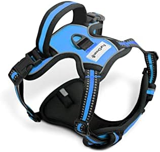 FurDreams Dog Harness  Secure Padded Vest Harness, Comfortable Material with Reflective Strips, Non-Restrictive, No Choke Fit with 4 Adjustable Straps, No Pull, Clip On Easy (Small, Black)
