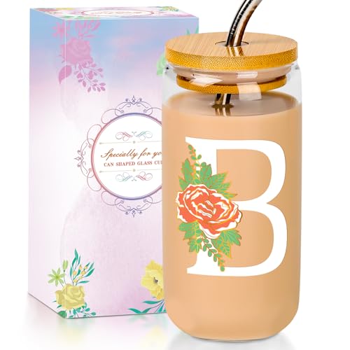 16 Oz Initial Glass Cup with Lid and Straw Personalized Color-Changing