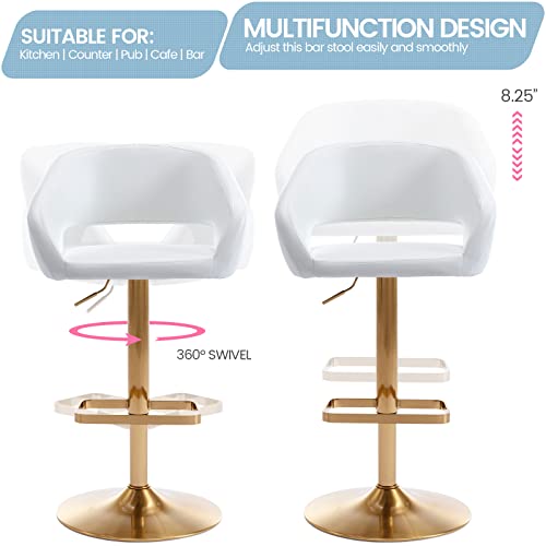 Vogue Furniture Direct Adjustable Bar Stool With Hollow Back And Arms, Modern Pu Leather Swivel Barstool, Airlift Counter Height Bar Chair For Kitchen Dining Room (Pearl White, Gold Base) #TOP4