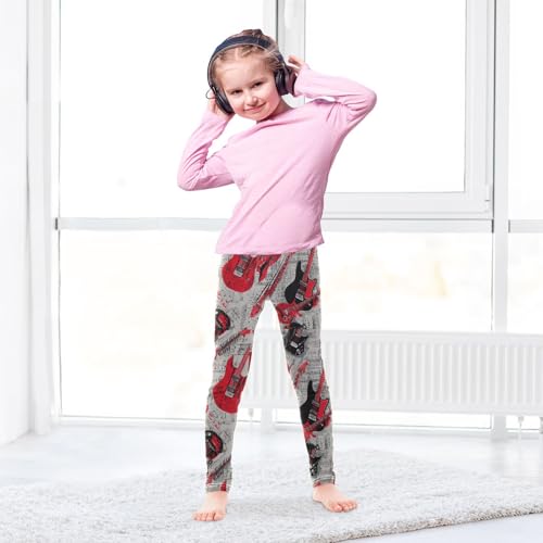 Grey Notes Vintage Red Black Electric Guitar Girls Leggings Kids Yoga Pants Dance Active Tights 4T4