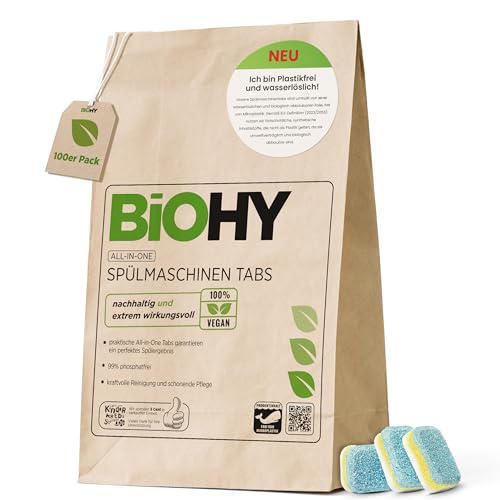 BIOHY Fresh Dishwasher Detergent Tablets (100), Phosphate-Free, All-in-One, 1 Pack