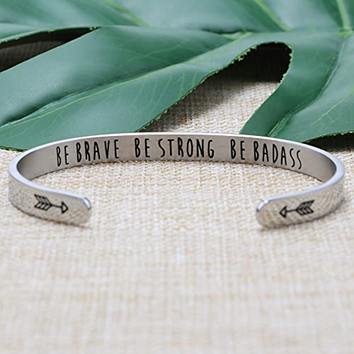 Personalized Bracelet For Women Simple Silver Bangle Cuff For Her Inspirational Birthday Christmas Gifts Engraved Message Inside Be Brave Be Strong For Mom Aunt Bestie Nurse Graduates #TOP3