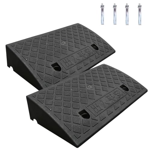 Haipky 2 Pack Portable Lightweight Kerb Curb Ramps, 19.68"×10.63"×4.33" Threshold Ramps for Driveway, Sidewalk, Car, Scooter with 2 Expansion Bolts, Easy Setup, Ideal for Mobility Access