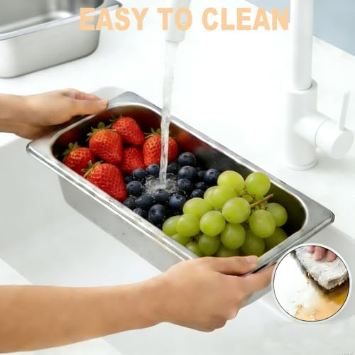 Dyna-Living 6 Pack Hotel Pans, 1/3 Size 6 Inch Deep Stainless Steel Steam Table Pan Stackable Commercial Metal Steamer Pan Reusable Catering Food Storage Containers for Hotel Restaurant Buffet Party - Thumbnail 6