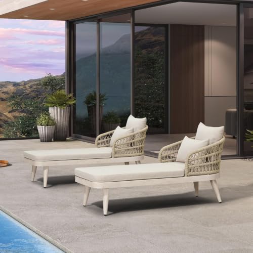Image of PURPLE LEAF Patio Chaise Lounge Chair Aluminum Frame 2 Pillows Matte White
