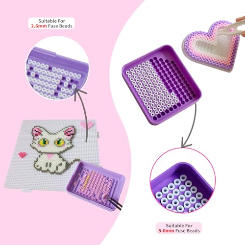 Kculswin 2 Pcs 5mm Fuse Beads Picking Tray Kit with Total 296 Holes, Efficient Sorting Tools with Effortless Beads Recovery, User-Friendly for Iron Bead Enthusiasts (Pink and Purple) - Thumbnail 4