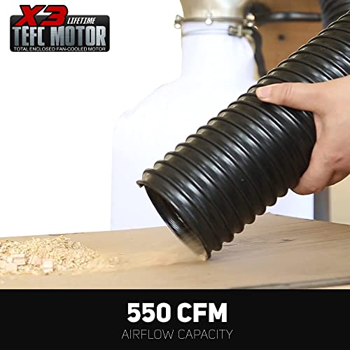 BUCKTOOL 1HP 6.5AMP Wall-mount Dust Collector with Remote Control and 2-micron Dust Filter Bag 550CFM Air Flow DC30A-1 - Image 6