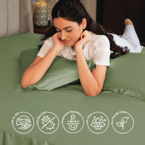 Image of Mush 100% Bamboo King Size Bedsheet with 2 Pillow Covers | 100x108 in | 300 TC Bedsheet for Double Bed King Size | Ultra Soft, Natural Breathable & Cooling Double Bed Luxury Sheets (Forest Green)