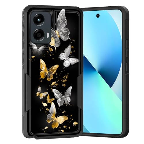 KJFHDJFDH for Moto G Stylus 5G 2024 Case,Dual Layer Hybrid Heavy Duty Rugged Shockproof Hard PC +Soft Silicone Protective Case for Motorola Moto G Stylus 5G 2024,Silver Golden Butterfly - image 1
