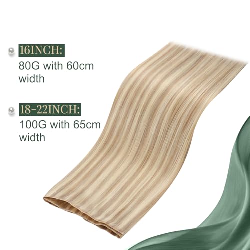 Image of Ugeat 80G Butterfly Weft Hair Extensions Highlight Human Hair Butterfly Weft Extensions Golden Blonde Mix Light Blonde Highlight Butterfly Wefts Human Extension Add Volume 16 Inch