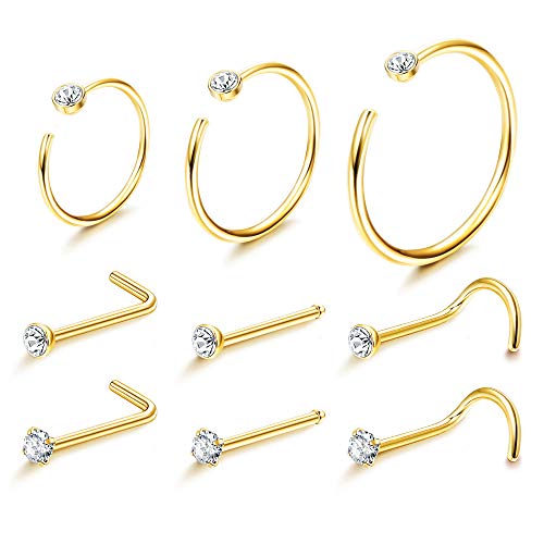 Sllaiss 22g 9pcs small nose rings studs crystals from austria sta…