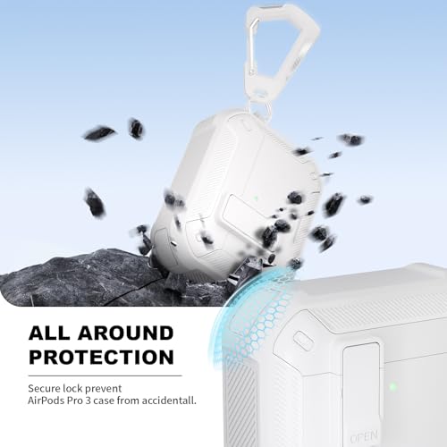 Image of for AirPods Pro 3 Case with Magnetic Lock and Phone Stand, Compatible with Magsafe Charging,with Carabiner&Cleaner kit for Apple iPod Pro 3rd Generation Cover(2025) Men Women (White)