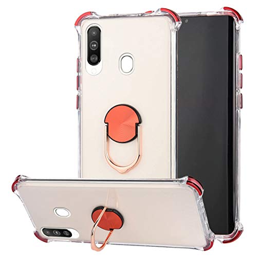 Robinsoni Case Compatible with Samsung Galaxy A60 Cover Silicone TPU Case Transparent Four-corner Airbag Drop-proof Case with Ring Clear Kickstand Cover Ultra Thin Bumper Shockproof Ring Case Red