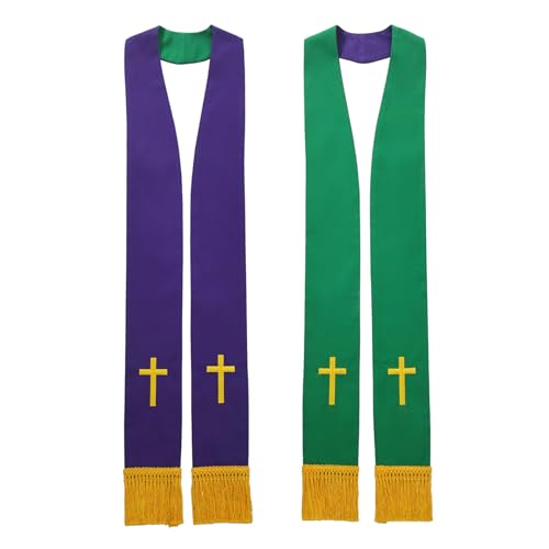 BLESSUME Church Clergy Pastor Reversible Stole, Green and Purple 2, One size