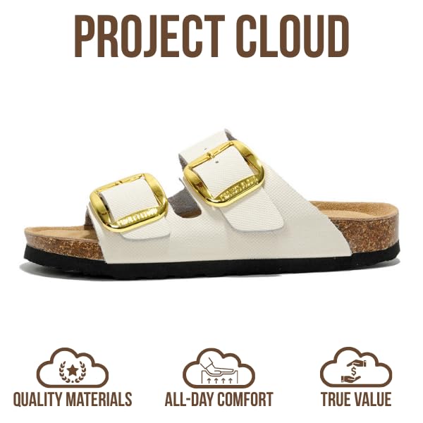 Image of Project Cloud 100% Genuine Leather Footbed Sandals for Women 2026 Comfortable Beach Essentials Womens Sandals Memory Foam Vacation Essentials Slides for Women Footwear (Santorini)